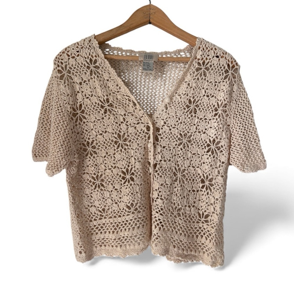 Vintage Teddi Crochet Cardigan Medium Floral Boho Cottagecore